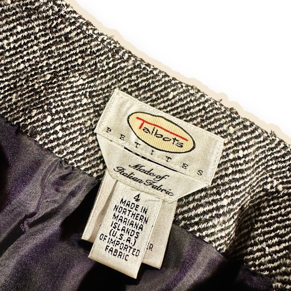 Talbots Vintage Black & White Tweed Italian Wool-Blend Side Button Midi Skirt 4 - Picture 2 of 16